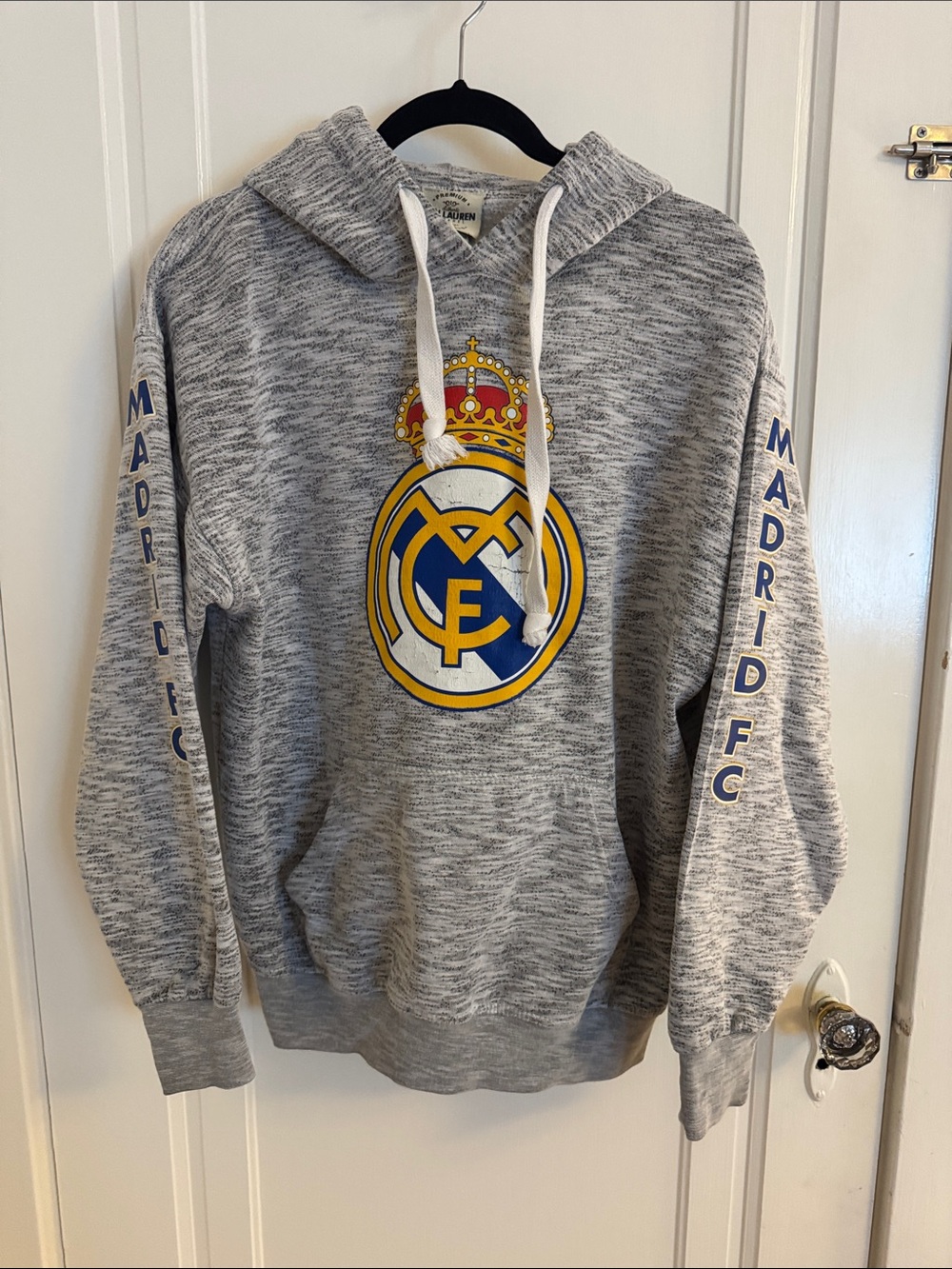 Real Madrid Gray Pullover Hoodie with Crest